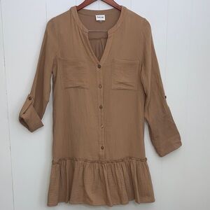 Peach Love California Brown Button-Down Dress All Cotton